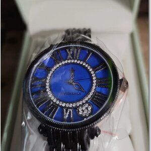 Judith Ripka "London" Blue Mother of Pearl Black Stainless Steel Watch New